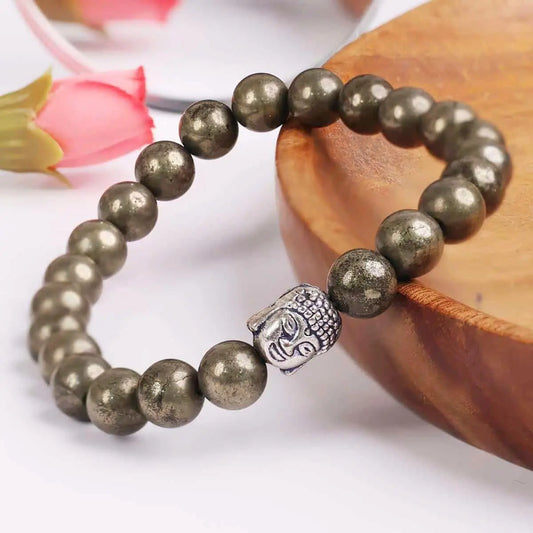 Unisex Pyrite Elastic Bracelet with Lucky Charm mkp0fp-jd