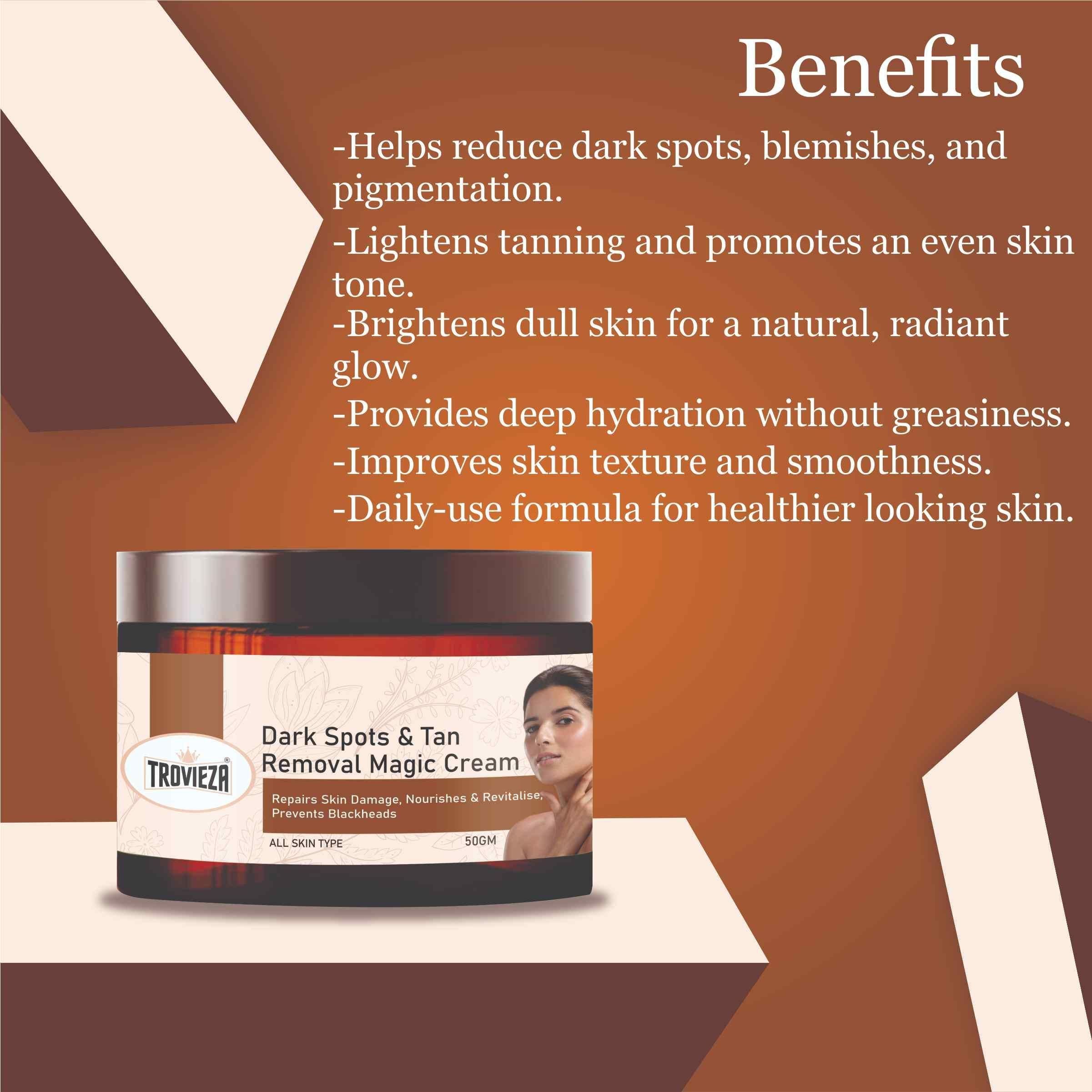 Trovieza Dark spots & Tan removal Magic cream For Face Lightening, Nourishes & Revitalize, prevents blackheads, All skin type, 50gm - Fectorect.com