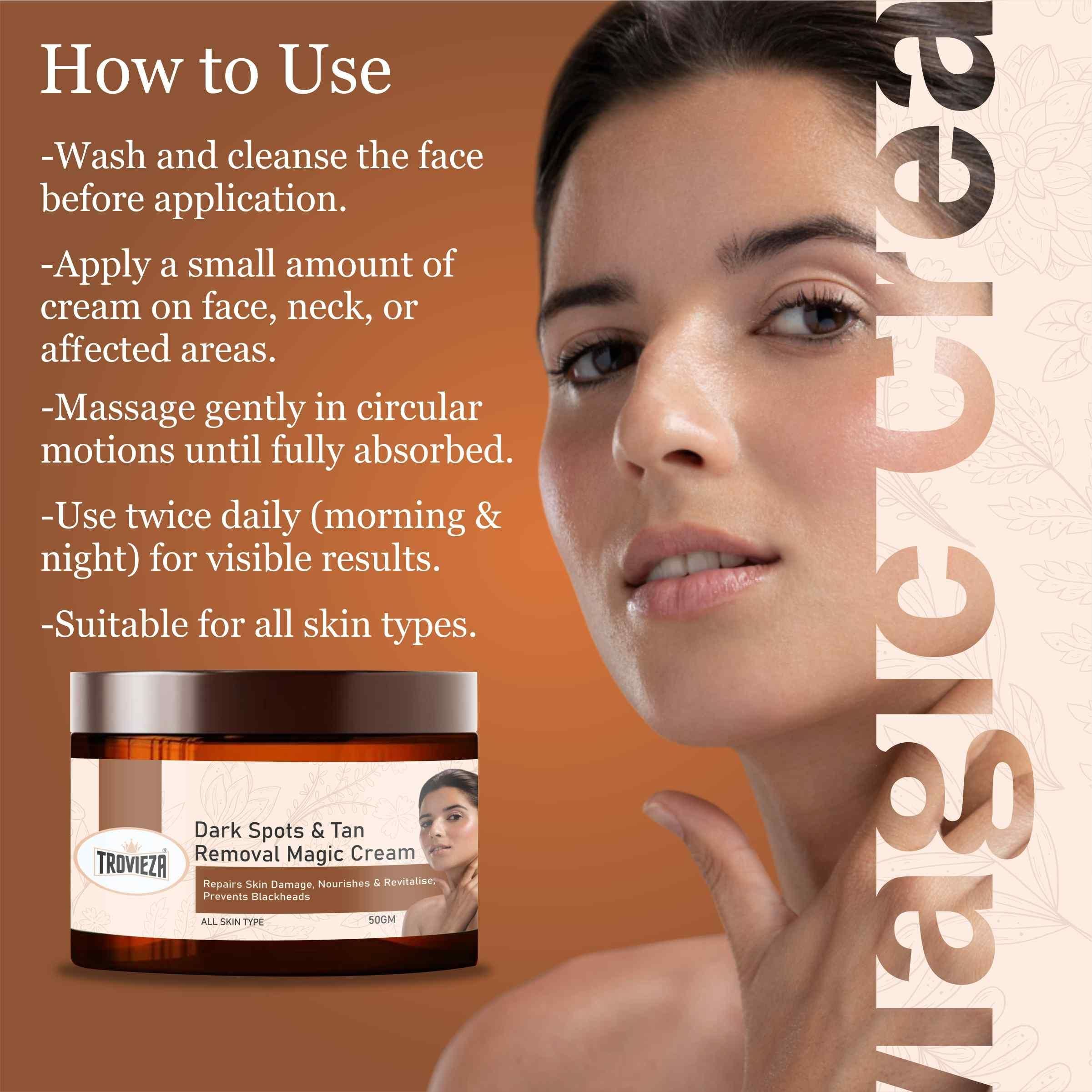 Trovieza Dark spots & Tan removal Magic cream For Face Lightening, Nourishes & Revitalize, prevents blackheads, All skin type, 50gm - Fectorect.com
