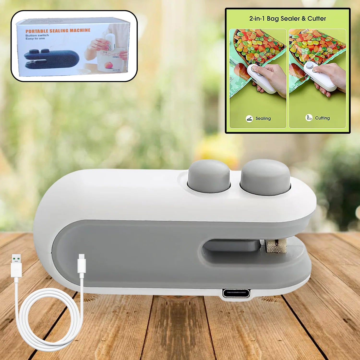 Portable Mini Bag Sealing Machine 2 In 1 Sealer and Cutter USB Rechargeable