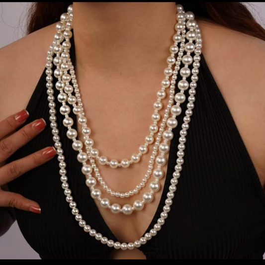 Long Pearl Necklace for Women Faux Pearl Strand Layered Necklace and Earring Set 1920s Costume Accessories for Women Flapper Vintage Party Prom