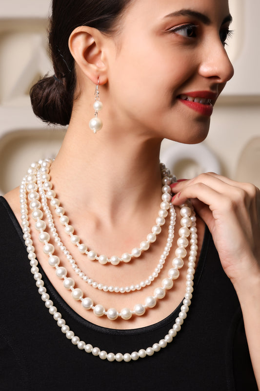 Long Pearl Necklace for Women Faux Pearl Strand Layered Necklace and Earring Set 1920s Costume Accessories for Women Flapper Vintage Party Prom
