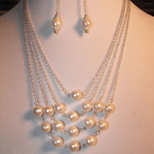 Traditional Pearl Necklace Set for women, 4 Lines